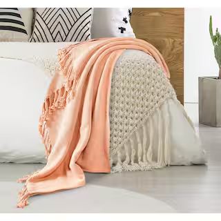 LR Home Woven 50 in. x 60 in. Peach Solid Checkered Cotton Fringe Throw Blanket 6297A2084D9348 - ... | The Home Depot