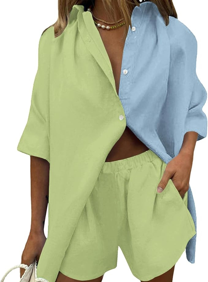 Fixmatti Women 2 Piece Outfit Summer Short Sleeve Top and Shorts Sweatsuit Set | Amazon (US)