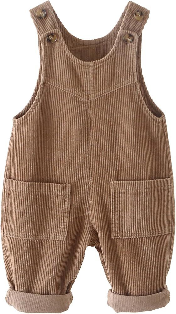SEAUR Baby Boy Girl Corduroy Bib Overalls Cotton Button Suspender Overalls Plain Romper Loose Jum... | Amazon (US)