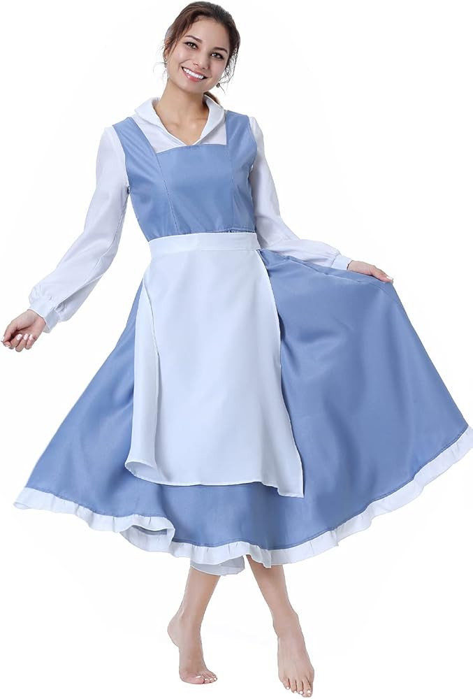 Lofeery Women Belle Costume Dress Cosplay Maid Outfit Princess Gown Suit Halloween Party Dress Up | Amazon (US)