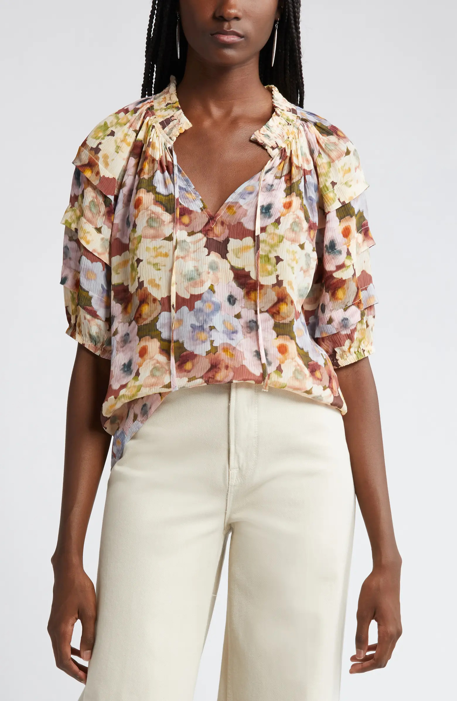 Paris Floral Split Neck Top | Nordstrom