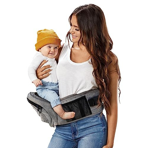 TushBaby The Only Safety Certified Hip Seat Baby Carrier - As Seen On Shark Tank-Adjustable, Machine Washable, Ergonomic Newborn + Toddler + Child Carrier, Safe Ultra-Comfortable Waist Carrier Grey | Amazon (US)