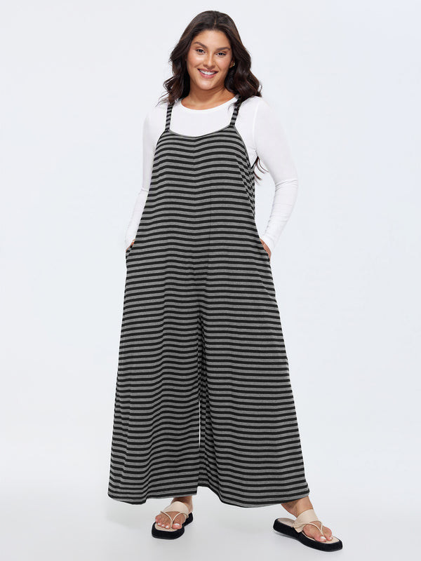 Striped Print Relaxed-Fit Cami Jumpsuit | Bloomchic