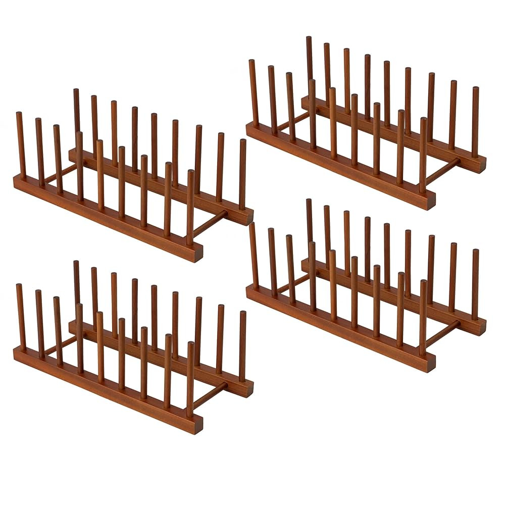 HBlife 4pcs Teak Dish Drying Rack Plates Holder Stand Kitchen Storage Cabinet Organizer for Dish/... | Amazon (US)