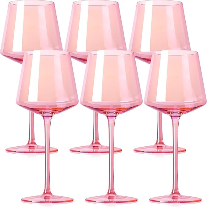Physkoa Pink Wine Glasses Set of 6-16oz Hand-Blown Pink Wine Glasses with Long Stem, Unique Red&W... | Amazon (US)