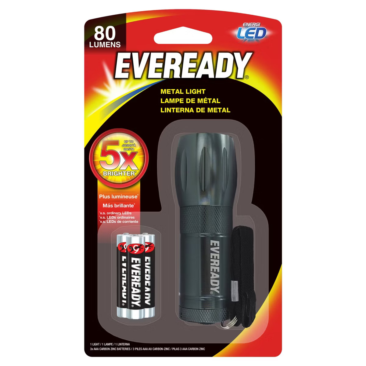 Eveready LED Pocket Flashlight: Small Gray Metal, 80 Lumens, Includes Batteries & Strap, Kids' & ... | Target
