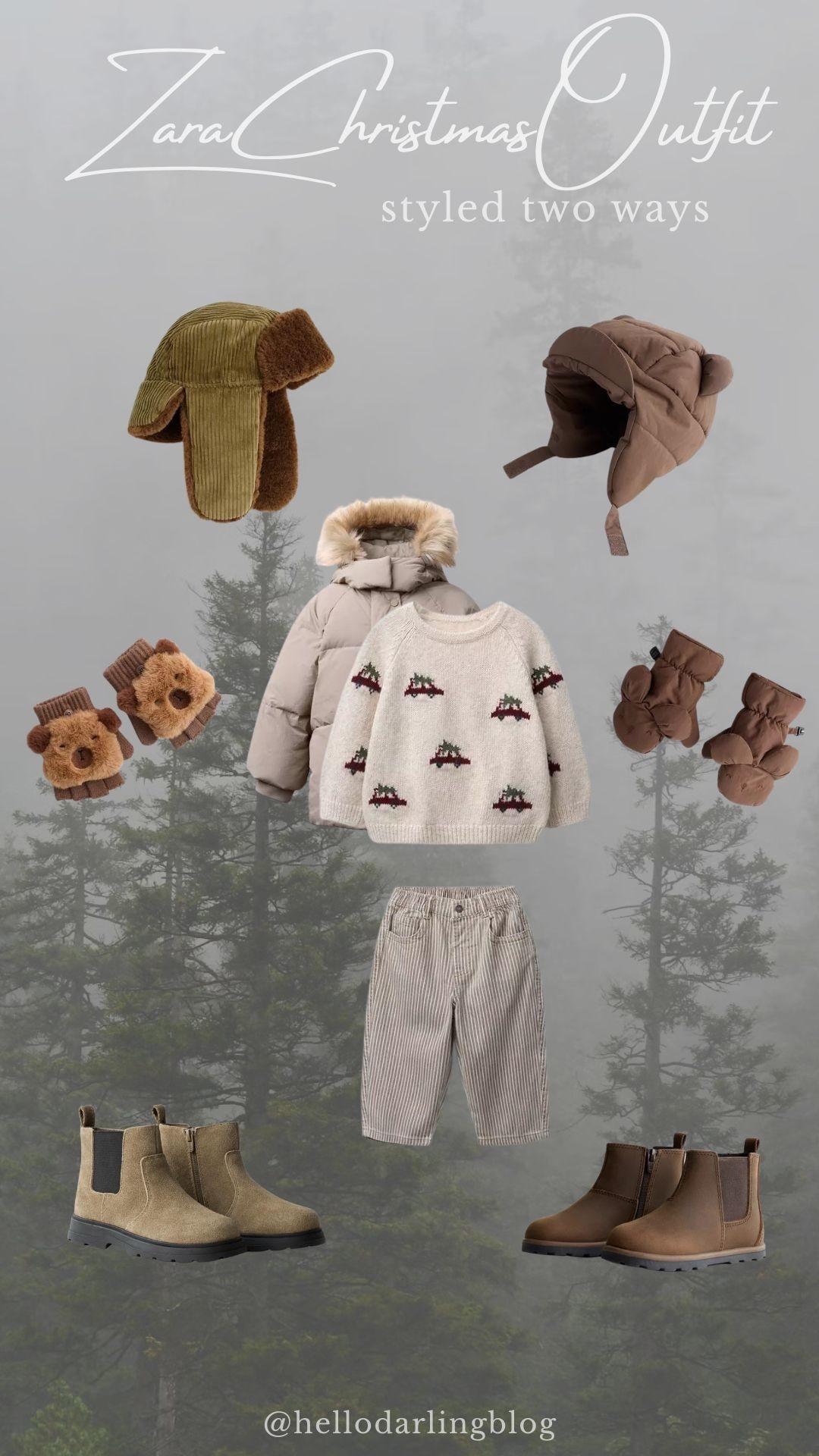 Zara toddler Christmas outfit styled two ways — cozy winter look for little boys featuring the viral truck-sweater, padded puffer coat, cord hats, warm mittens, striped pants, and toddler Chelsea boots. Perfect holiday outfit idea for Christmas photos, winter activities, Target runs, and festive family outings. Neutral, aesthetic, comfy toddler style that mixes and matches easily for the holiday season. Everything linked from Zara for an easy, affordable Christmas look. 

#LTKHoliday #LTKKids #LTKSeasonal
