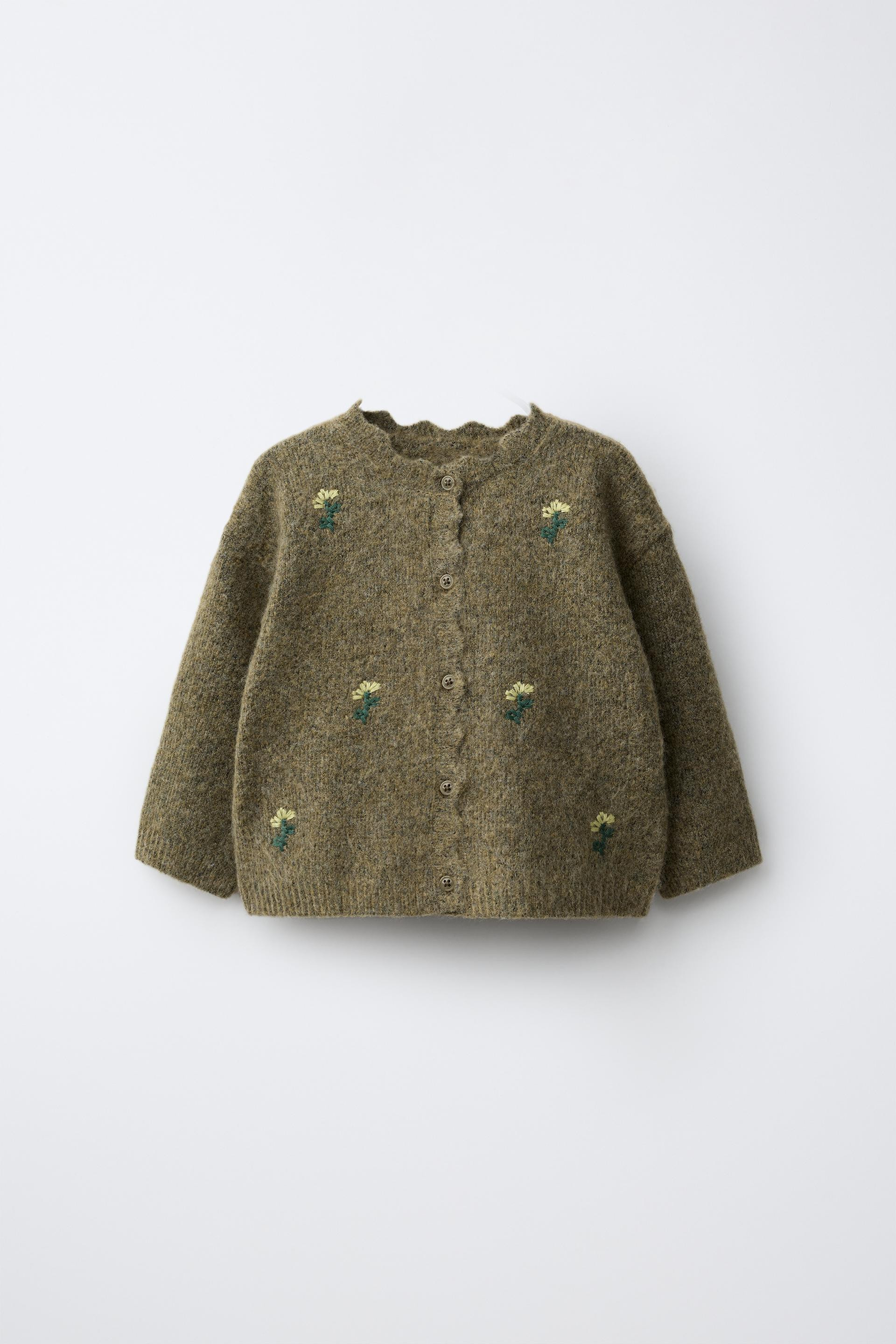 Zara - Embroidered Floral Cardigan - Mid-Green - 12-18 Months (33,9 Inches) - Kids | Zara US