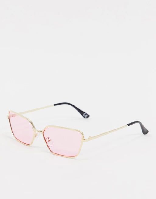 Jeepers Peepers slim square sunglasses with pink lens | ASOS UK