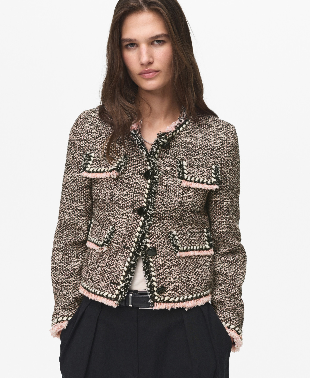 Mango Women's Pocket Tweed Jacket - Black | Macy's