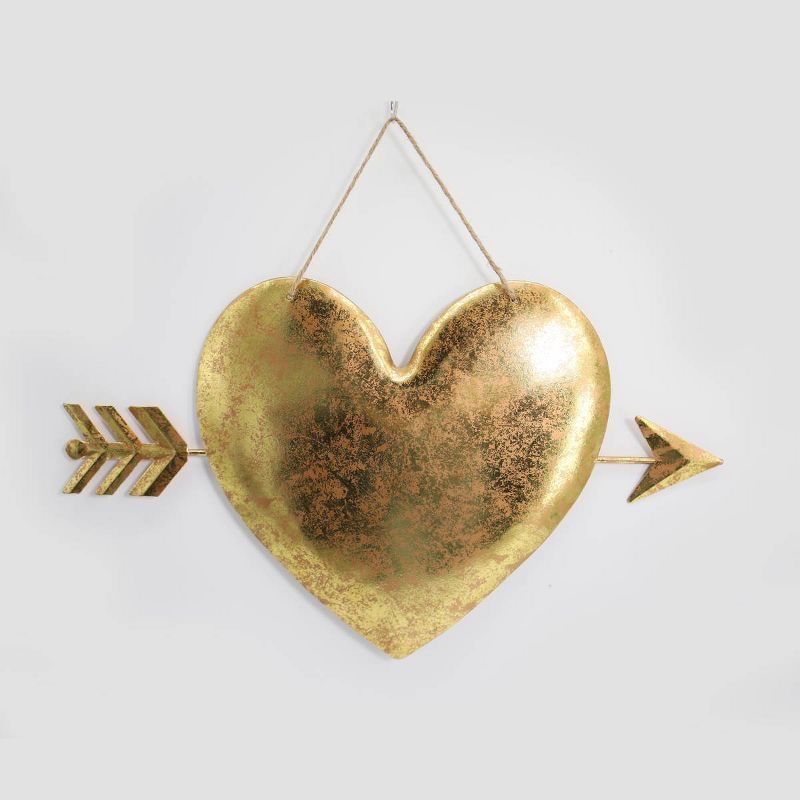9.5" Metal Cupids Heart Valentine's Day Decorative Wall Sculpture Gold - Spritz™ | Target