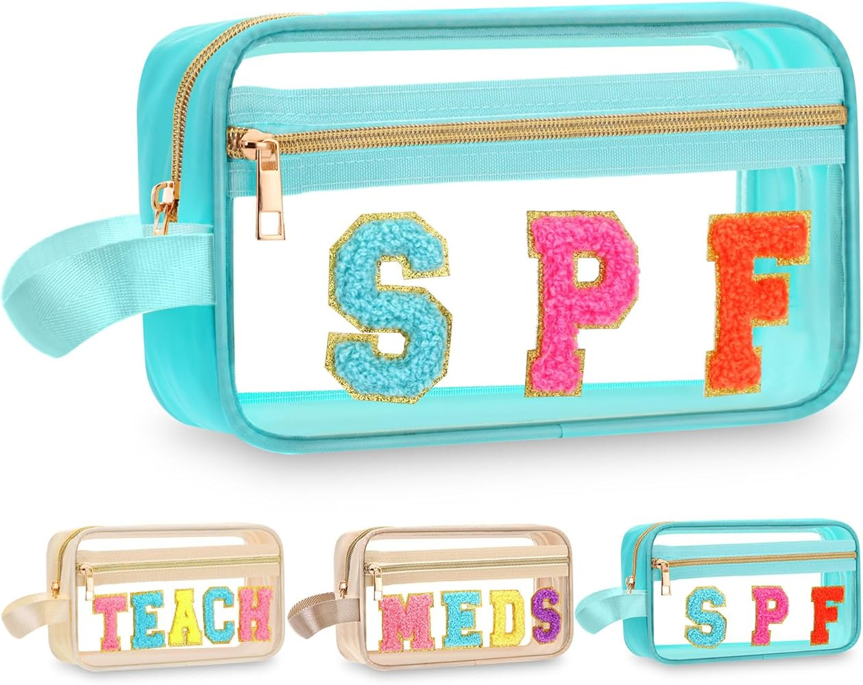 Pinkunn Chenille Letter Bag Clear Makeup Pouch Cute Preppy Letter Patch Cosmetic Bag with Zipper ... | Amazon (US)