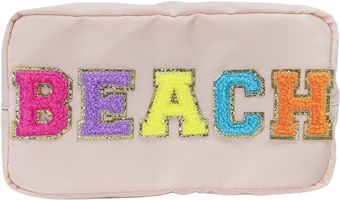 ACAMAL Chenille Letter Bag Nylon Cosmetic Bag with Varsity Patch Makeup Pouch Bag Bridesmaid Gift... | Amazon (US)