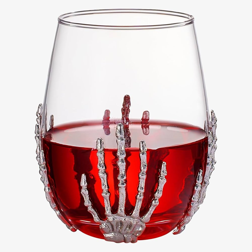 Stemless Skeleton Wine Glass | SINGLE | 17oz Skeleton Glasses 5" H , Goth Gifts , Skeleton Gifts ... | Amazon (US)