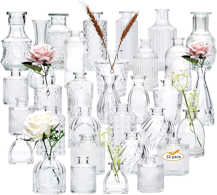 Brajttt Glass Bud Vase Set of 32 pcs,Bud Vases in Bulk,Small Vases for Centerpieces, Mini Flower ... | Amazon (US)