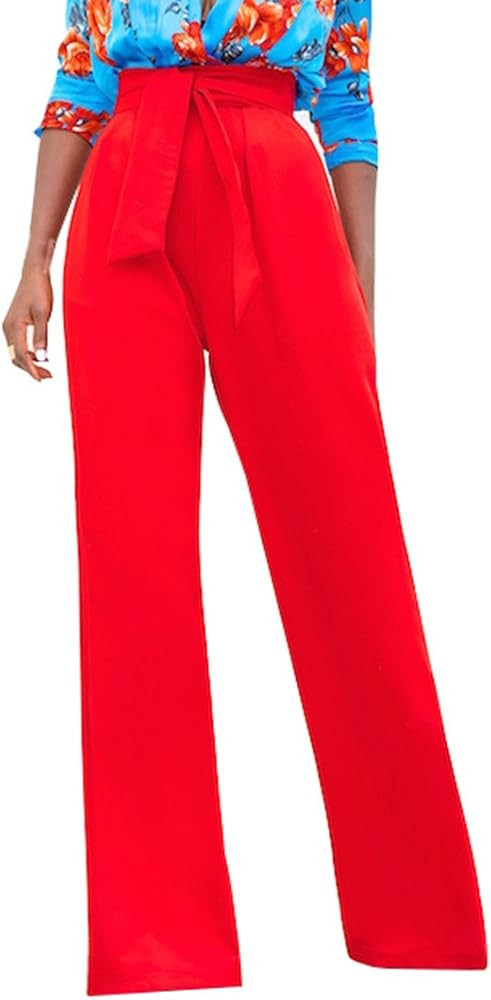 Womens High Waisted Long Palazzo Pants Wide Leg Trousers with Waist Belt | Amazon (US)