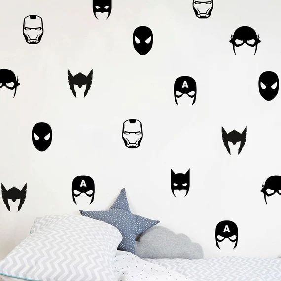 Set of Mixed Superhero wall decals stickers wall pattern Batman Spiderman Ironman Flash - Multipl... | Etsy (US)