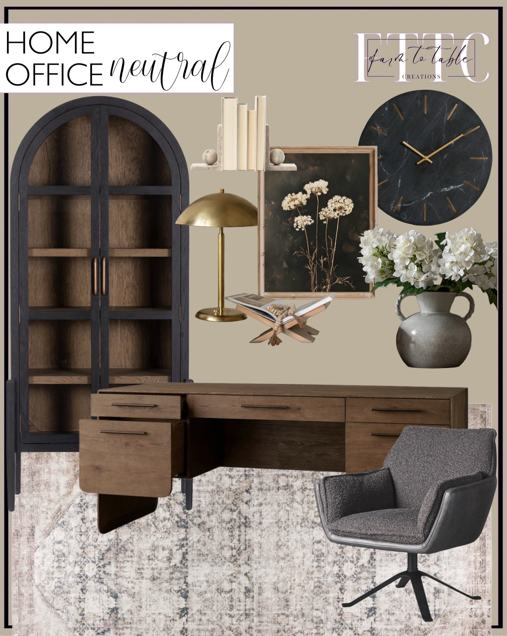Neutral Home Office. Follow @farmtotablecreations on Instagram for more inspiration.

Felton Executive Desk. Nyles Swivel Desk Chair. Vintage Dark Flower Print. Moody Artwork. Idalia Rug. Providence Cabinet. Aldorno Desk Table Lamp. Black Marble Clock. Tyrion Vase. Wooden Book Display.  

Arhaus Home Finds | Spring Decor | Entryway Decor | Bedroom Furniture | nightstands | Home Decor| Fireplace Decor | Spring Refresh |  Bedroom Finds | Neutral Stems | Spring Stems | Bookshelf Decor | Bedroom Space | Cozy Corner | Bathroom | Curated Entryway | Spring  Decor | End of Year Clearance | Trending Decor | Viral Decor  | Coffee Table Decor | Neutral Decor | Stem Sale | Target Finds | Skinny Bench | Bedroom | Living Room | Breakfast Nook | Amazon Home | Target Sale | Loloi Rugs | Magnolia Home | console table | console table styling | faux stems | entryway space | front porch decor | neutral decor | entryway decor | cozy home | affordable decor |  home decor | home inspiration | console styling | entryway rug | cozy moody home | moody home decor | neutral home | bathroom decor | living room | spring decor | Hearth & Hand | Studio McGee | 2025 Home Trends | trending home | Crate&Barrel 



#LTKHome #LTKFindsUnder50 #LTKSaleAlert
