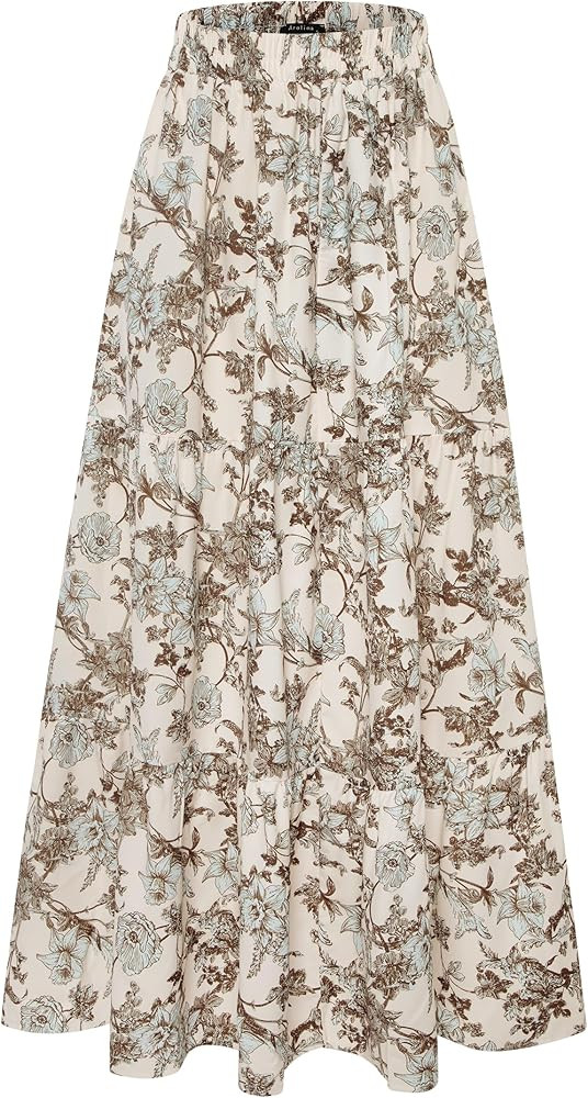 Arolina Maxi Skirt for Women Summer Boho Elastic High Waist Pleated A-Line Flowy Ruffle Swing Tie... | Amazon (US)