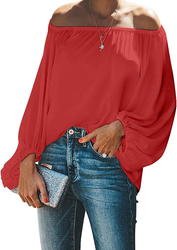 Paitluc Blouses for Women Lantern Sleeve Summer Fashion Off Shoulder Top Size S-2XL | Amazon (US)