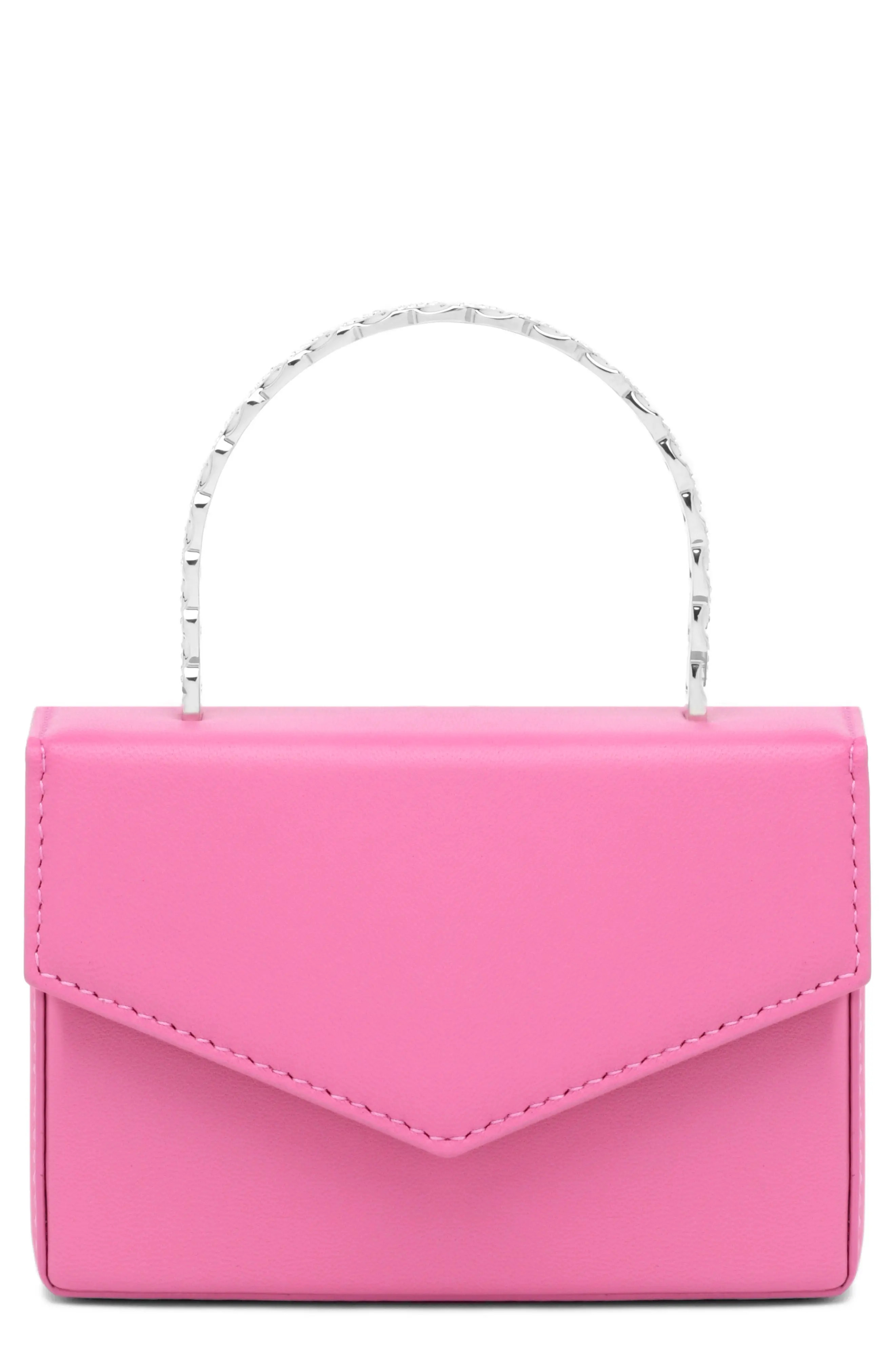 Amina Muaddi Superamini Pernille Leather Top Handle Bag in Pink Crystal Silver Handle at Nordstrom | Nordstrom