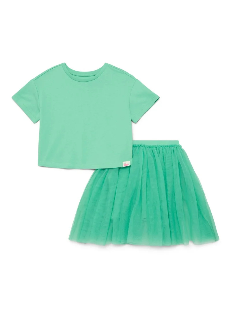 Wonder Nation Little Girls Boxy Tee and Tutu Skirt Set, 2-Piece, Sizes 4-10 | Walmart (US)