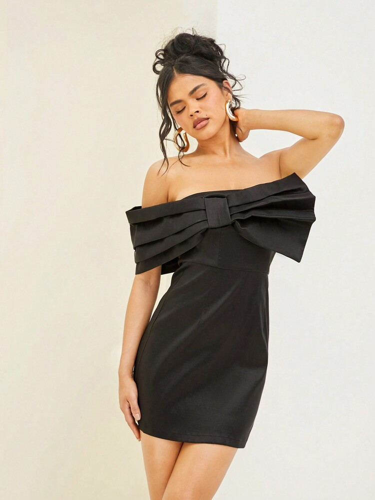 Hauture Exaggerated Bow Asymmetrical Dress | SHEIN