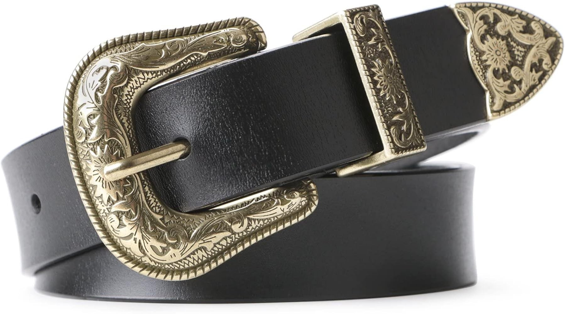 JASGOOD Women Leather Belts Ladies Vintage Western Design Black Waist Belt for Pants Jeans Dresse... | Amazon (US)