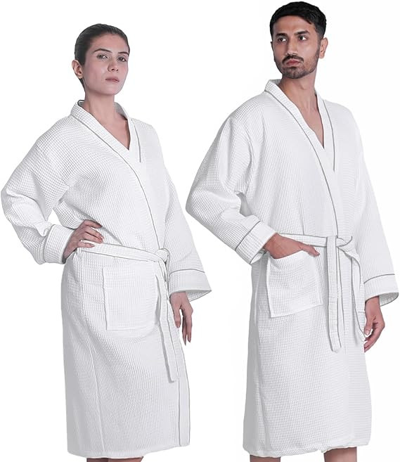 Looperry Unisex White Waffle Bathrobe (1 Piece) Luxurious & Lightweight Shower Robe in Organic Co... | Amazon (US)