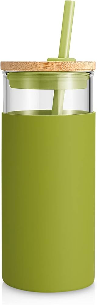 tronco 20oz Glass Tumbler Straw Silicone Protective Sleeve Bamboo Lid - BPA Free | Amazon (US)