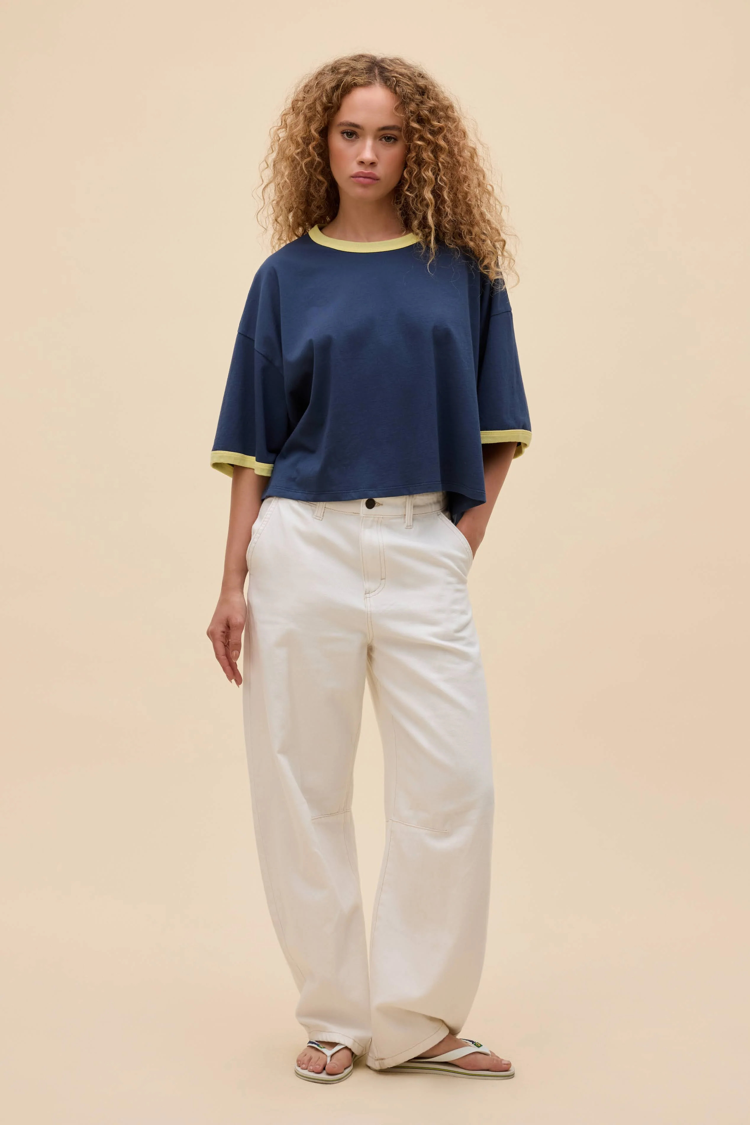 Solid Cropped OS Ringer Tee in Navy | 100% Cotton T-Shirt in Vintage Navy | Daydreamer