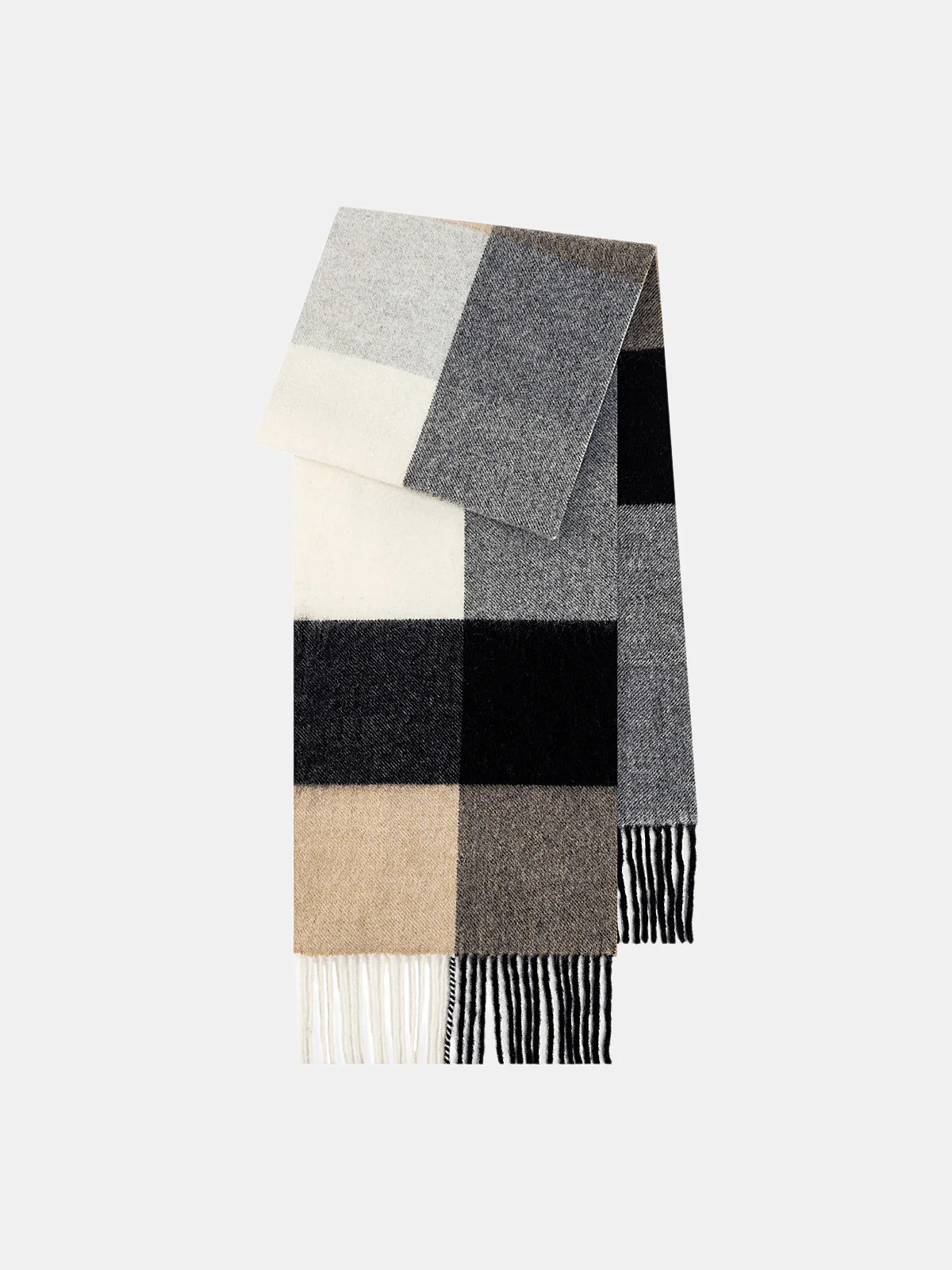 Fringe Detail Checkered Wool Scarf | Commense