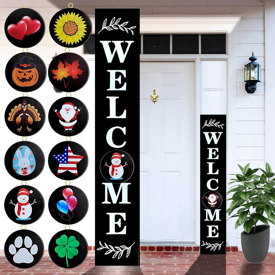 Consevisen Welcome Sign for Front Door Porch Standing, Interchangeable 47 x 7.9 Inch Outdoor Vert... | Amazon (US)