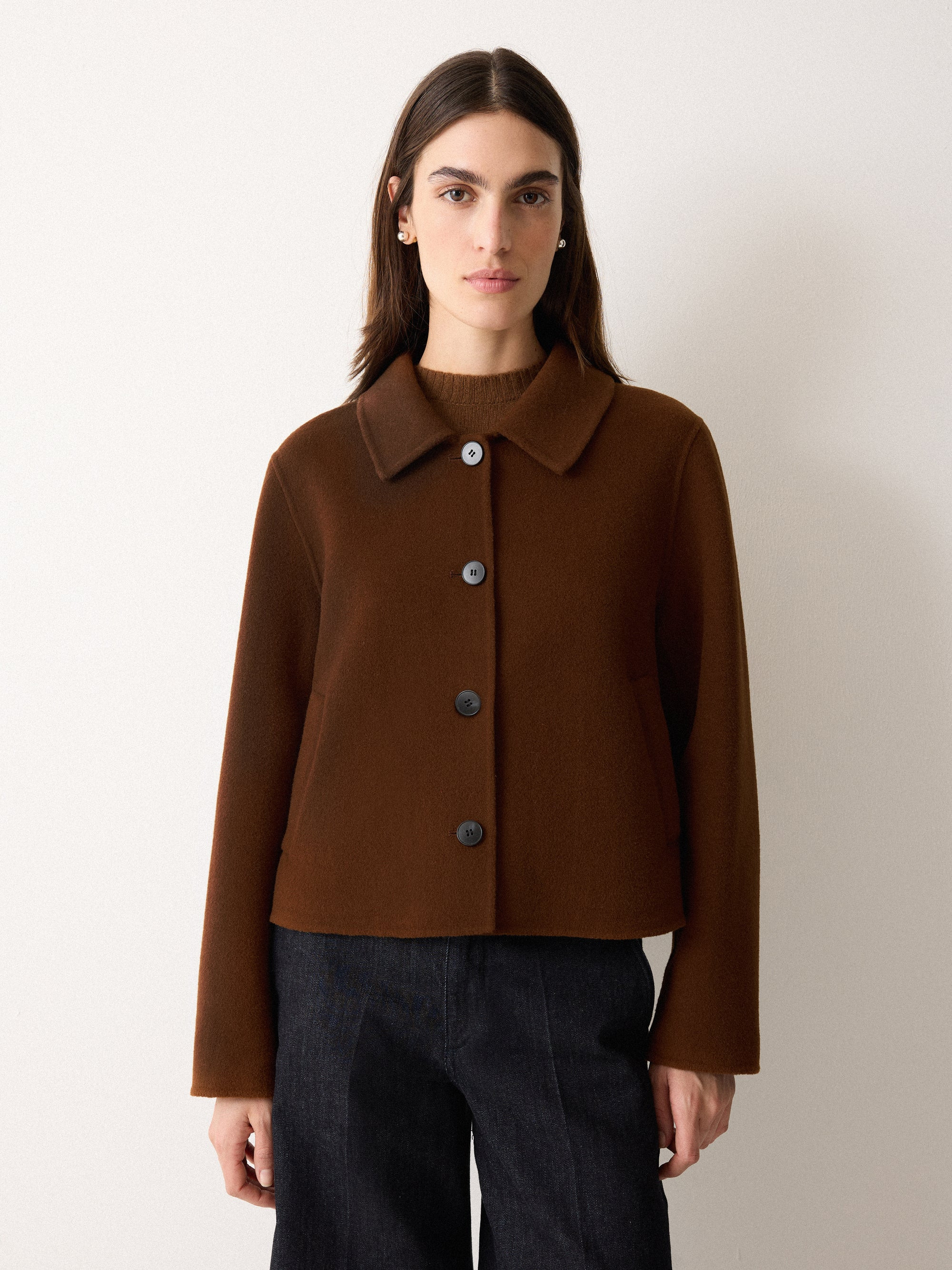 Double Faced Button Up Coat | Brown | Jigsaw (UK)