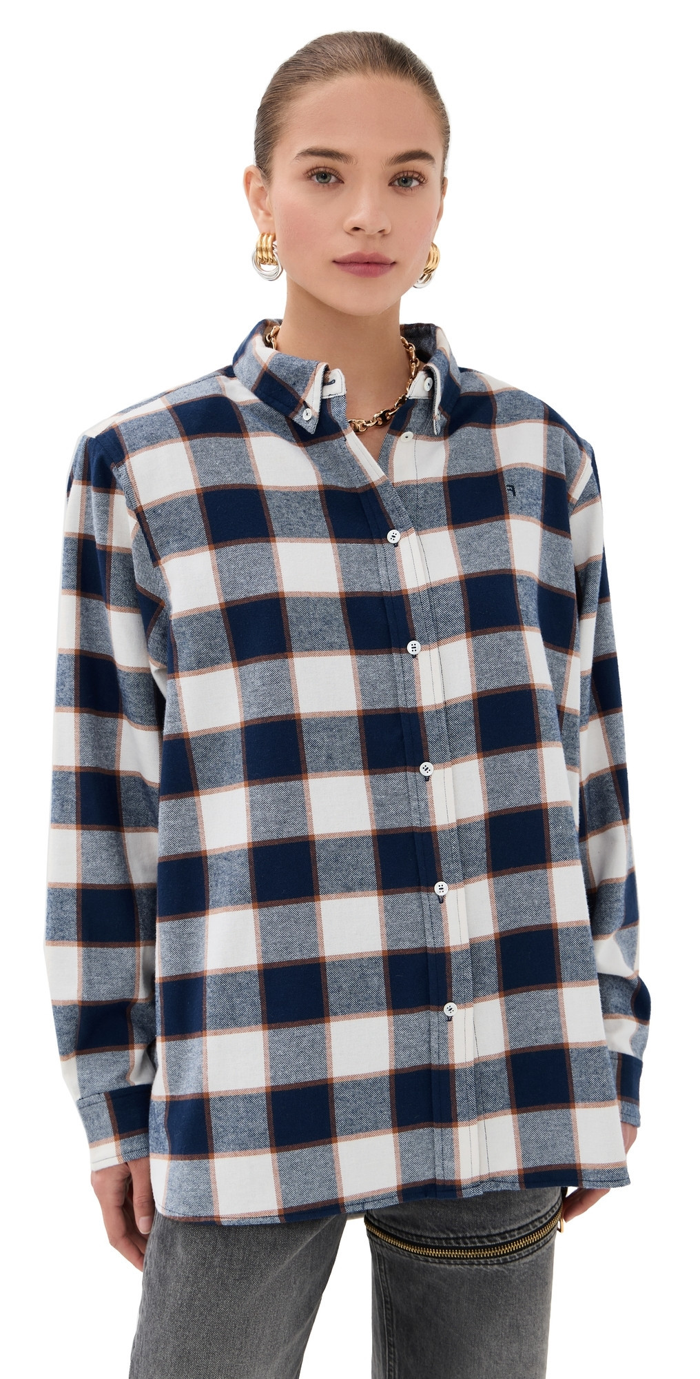 FRENKEN Classic Oversized 1980's Flannel Shirt Cream Check 38 | Shopbop