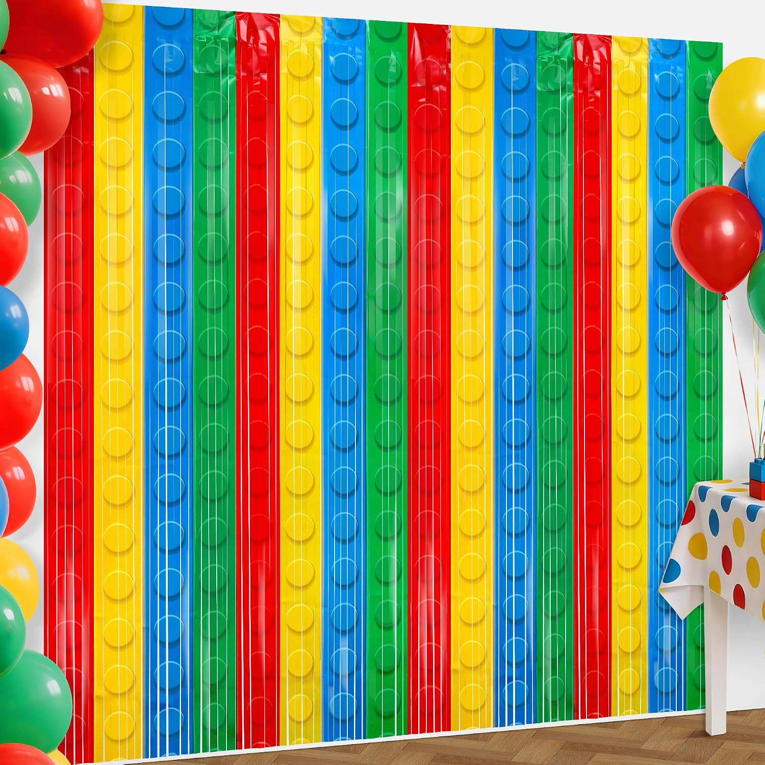 2Pack Building Block Foil Fringe Backdrop Building Block Party Decorations | Amazon (US)