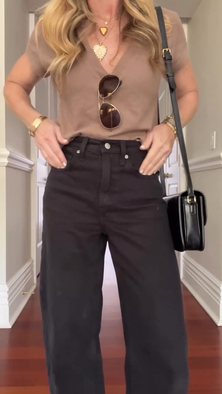 What to wear when you have nothing to wear. Relaxed fit jeans + the perfect tee + comfortable flats on repeat. Comment SHOP and I will send you the links.