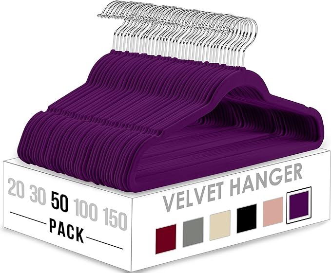 Utopia Home Premium Velvet Hangers 50 Pack - Non-Slip Clothes Hangers - Purple Hangers - Suit Han... | Amazon (US)