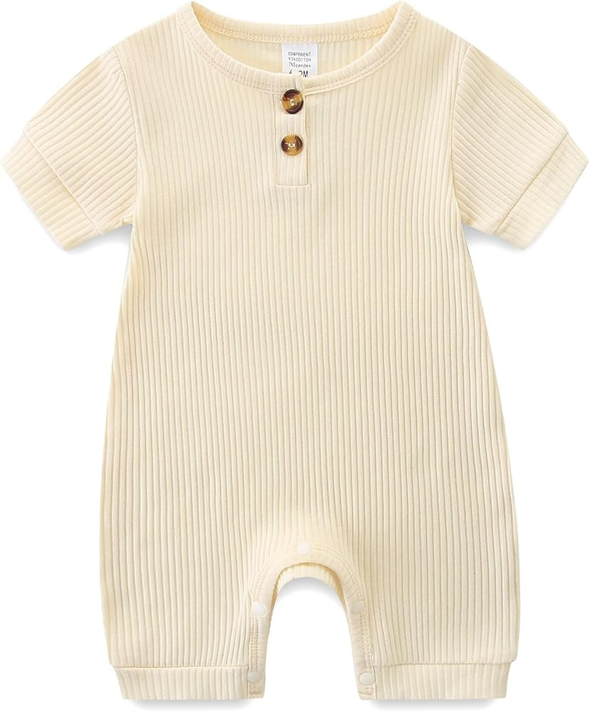 Unisex Newborn Baby Romper Ribbed Onesie Infant Long/Short Sleeve Jumpsuit | Amazon (US)