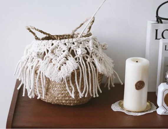 Bohemian Handmade Vintage Sea Grass Basket With Macrame | Etsy | Etsy (US)