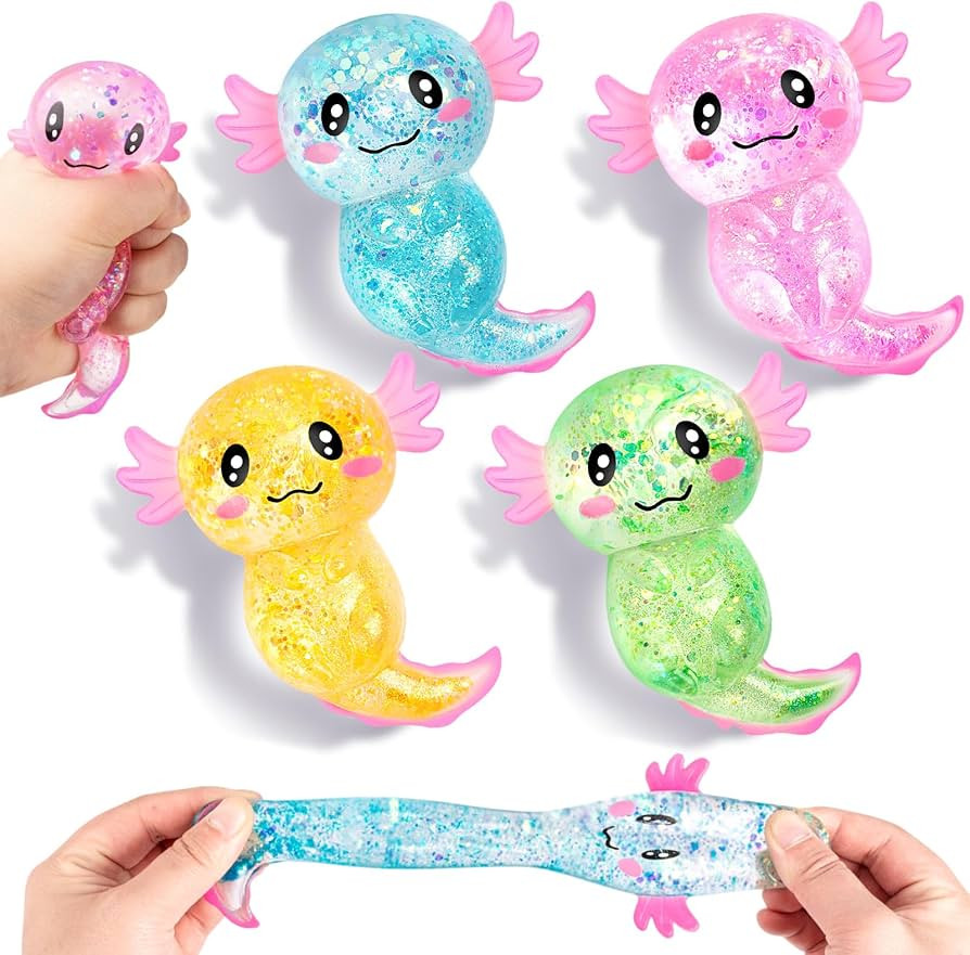 4PCS Glitter Stress Relief Axolotl Toy Cute Malt Sugar Filled Sensory Fidget Toy for Kids Adults ... | Amazon (US)