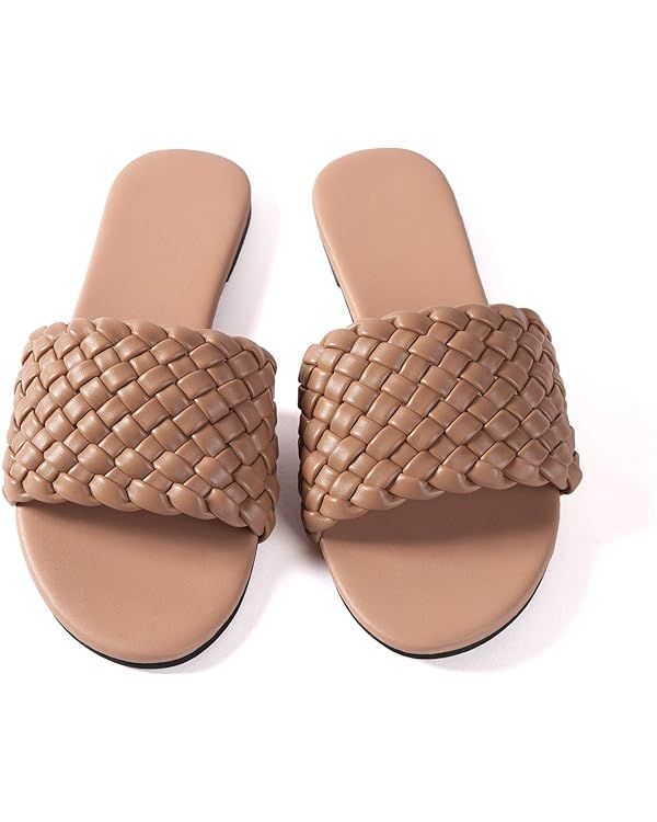 Mtzyoa Women Flat Sandals Braided Leather Nude Summer Dressy Fashion Evening Party Wedding Sandal... | Amazon (US)