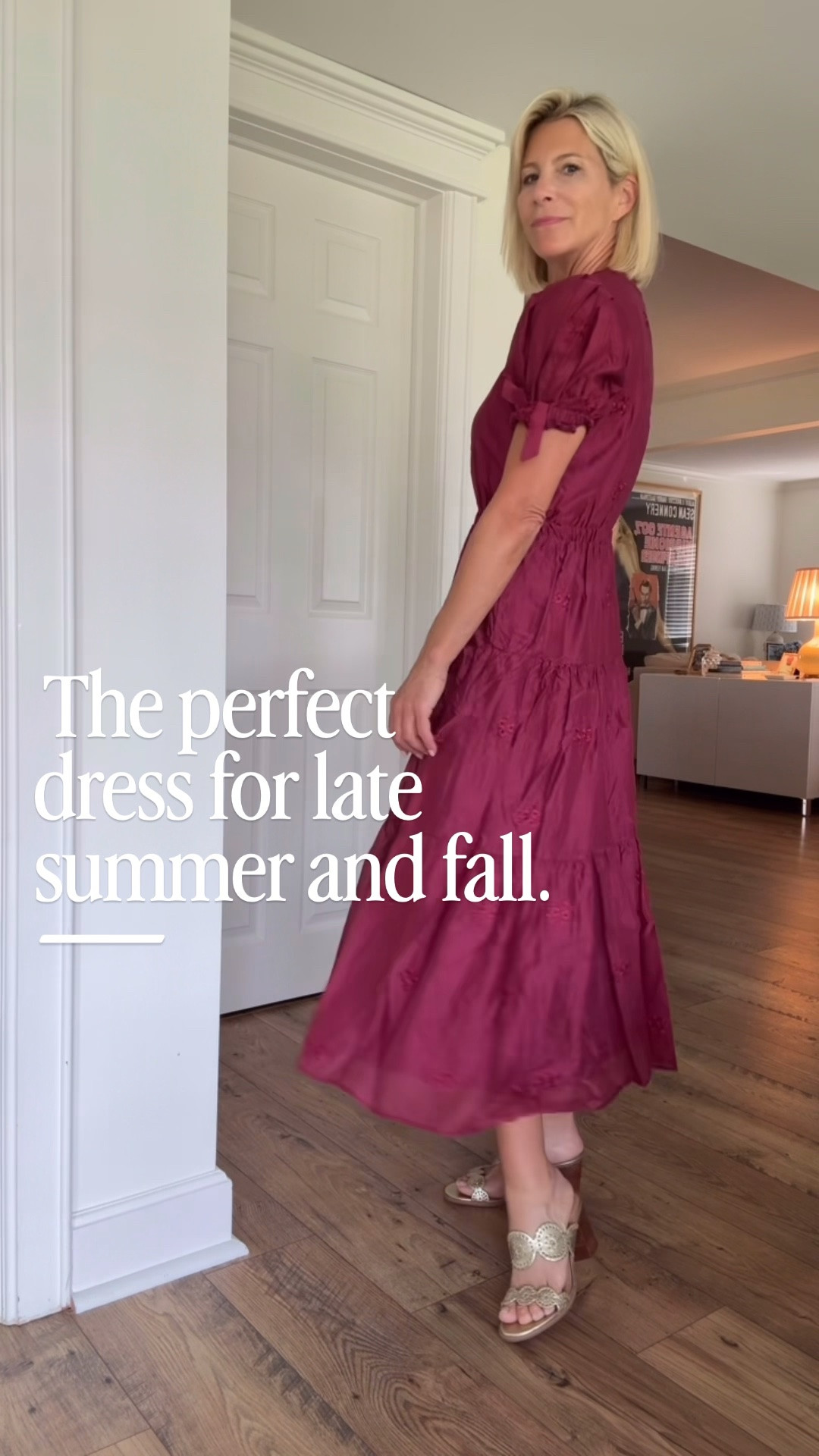 This berry midi dress is such a beautiful piece for late summer and fall. The rich color, feminine puff sleeves, and tiered silhouette make it feel effortlessly elegant while still being comfortable enough for all-day wear. Pair it with neutral sandals now, then switch to ankle boots and a jacket when the weather cools down.

👩‍💻 LTK PRO TIPS
❤️ Heart = Support my posts ;-)
🔖 Save = Get sale & restock alerts for the things you love!
📋 Lists = Keep favorites organized (List ideas: Christmas, Birthdays, and Vacations!)
📲 Share = Send lists and products to a friend (or your daughters like me).
💬 Comment = Ask me anything, and I’ll answer. ;-)

#LTKootd #LTKSeasonal #LTKOver40