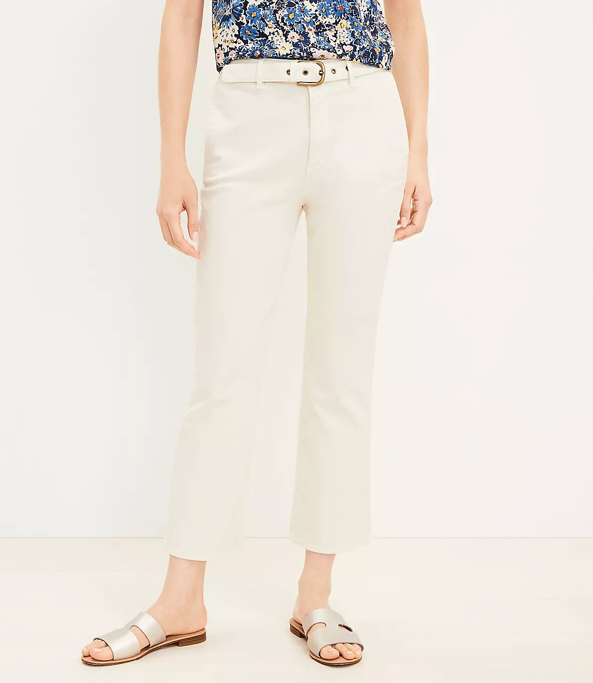 Petite Belted High Rise Kick Crop Jeans in Popcorn | LOFT