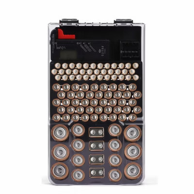 Elitra Home Ultimate Battery Organizer, 104-Slot Storage Case with LCD Tester - Holds AA, AAA, C, D, 9V & Button Batteries, Wall Mountable | Target