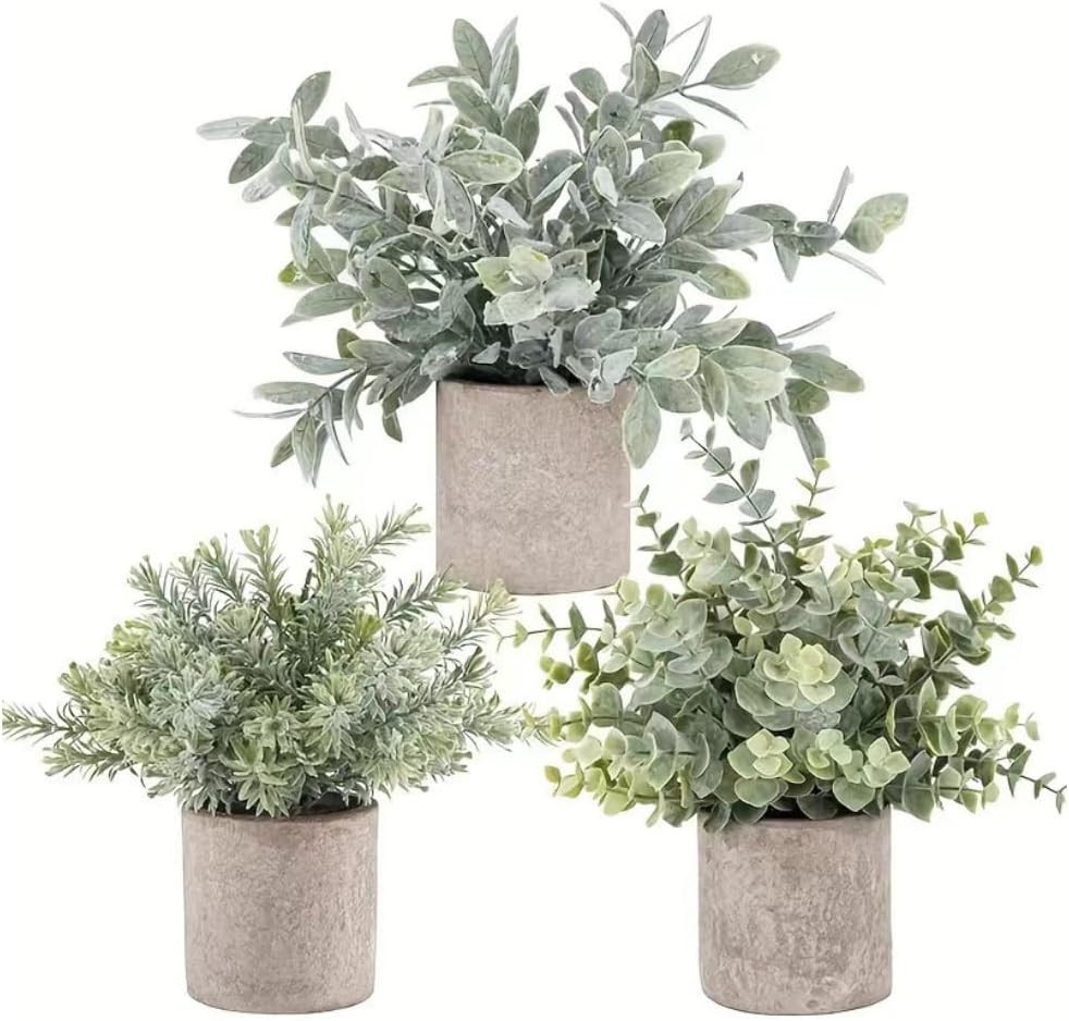 3-Pack Mini Artificial Potted Plants – Faux Eucalyptus Topiary Set for Home, Office, Desk, Bathroom, or Farmhouse Decor | Amazon (US)