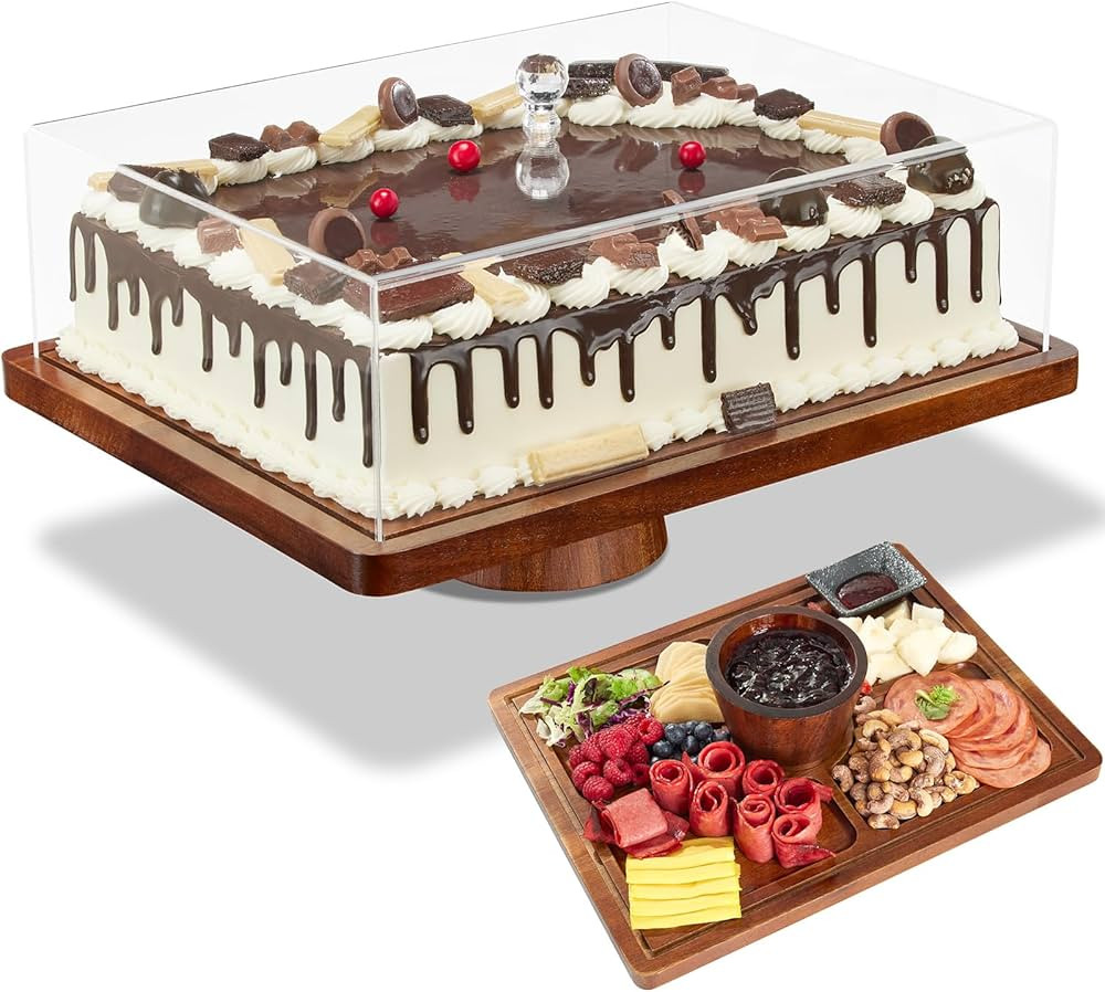 Cake Stand with Lid,2-in-1 Multifunctional Shatterproof Serving Platter and Cake Plate,Wood Cake ... | Amazon (US)