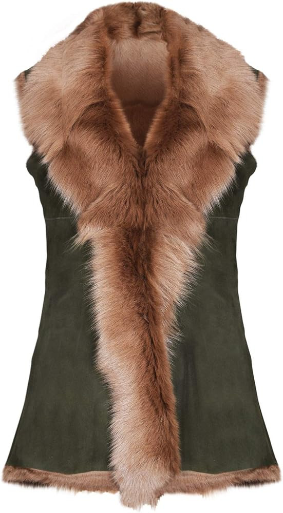 Ladies Olive Women's Soft Real Toscana Sheepskin Leather Gilet Waistcoat | Amazon (US)
