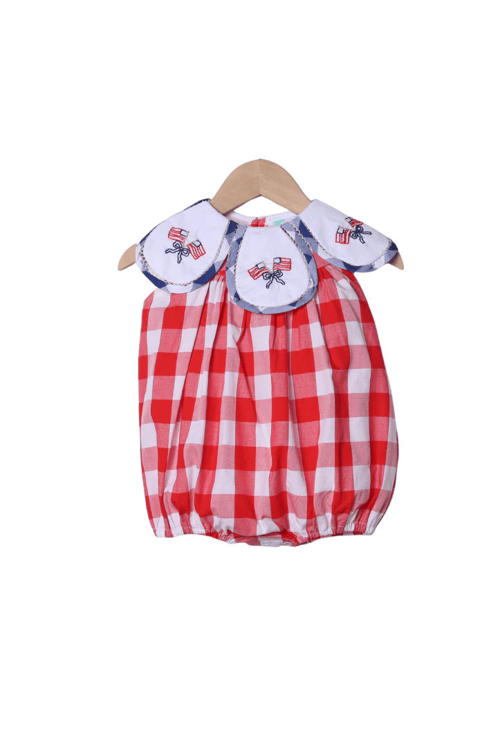 Hand Embroidered American Flag Red Buffalo Check Tulip Bubble | The Smocked Flamingo