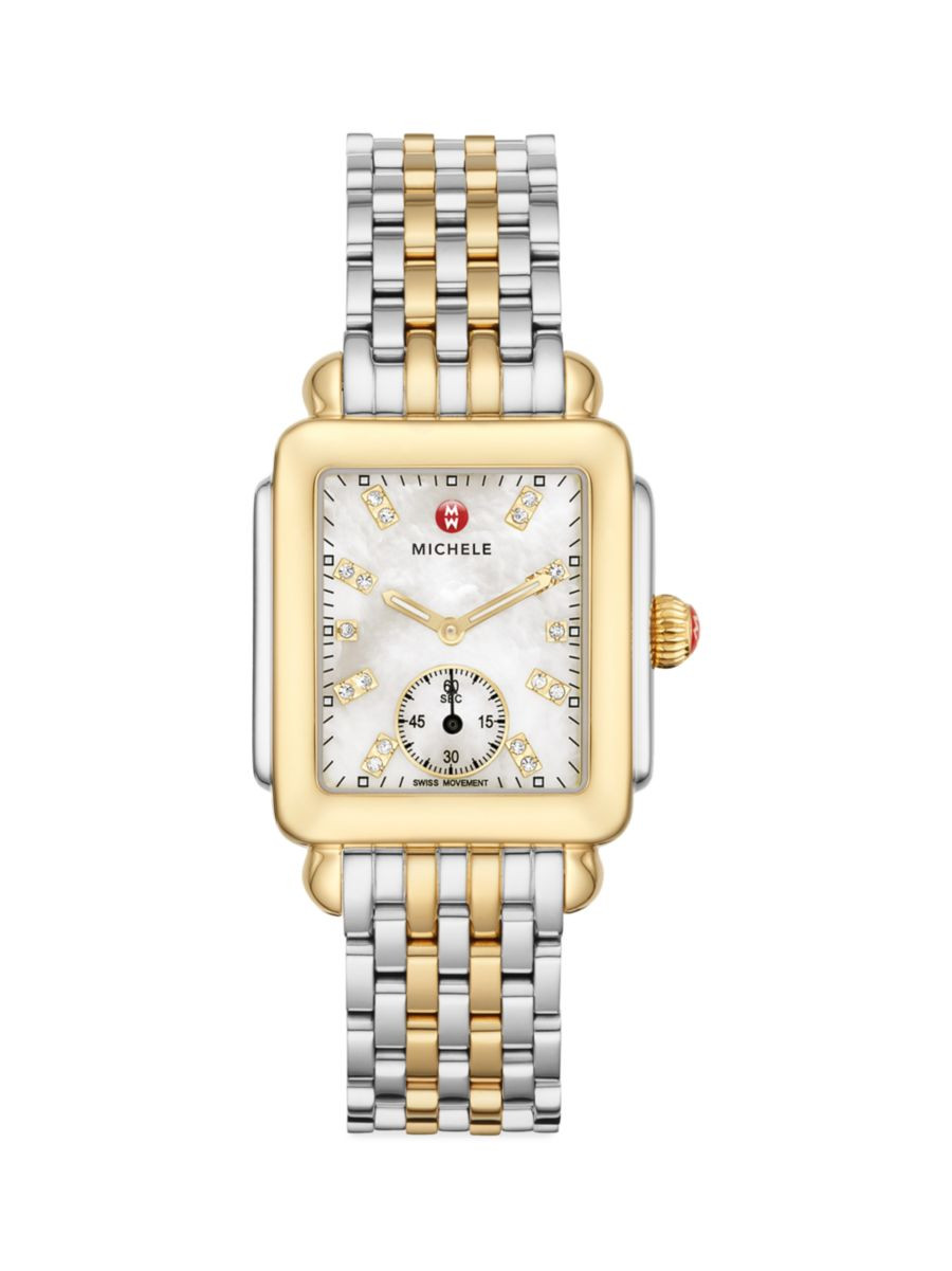 Deco Two-Tone Diamond Marker Rectangular Bracelet Watch | Saks Fifth Avenue